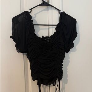 Versona Black Ruched Puff Sleeve Crop Top